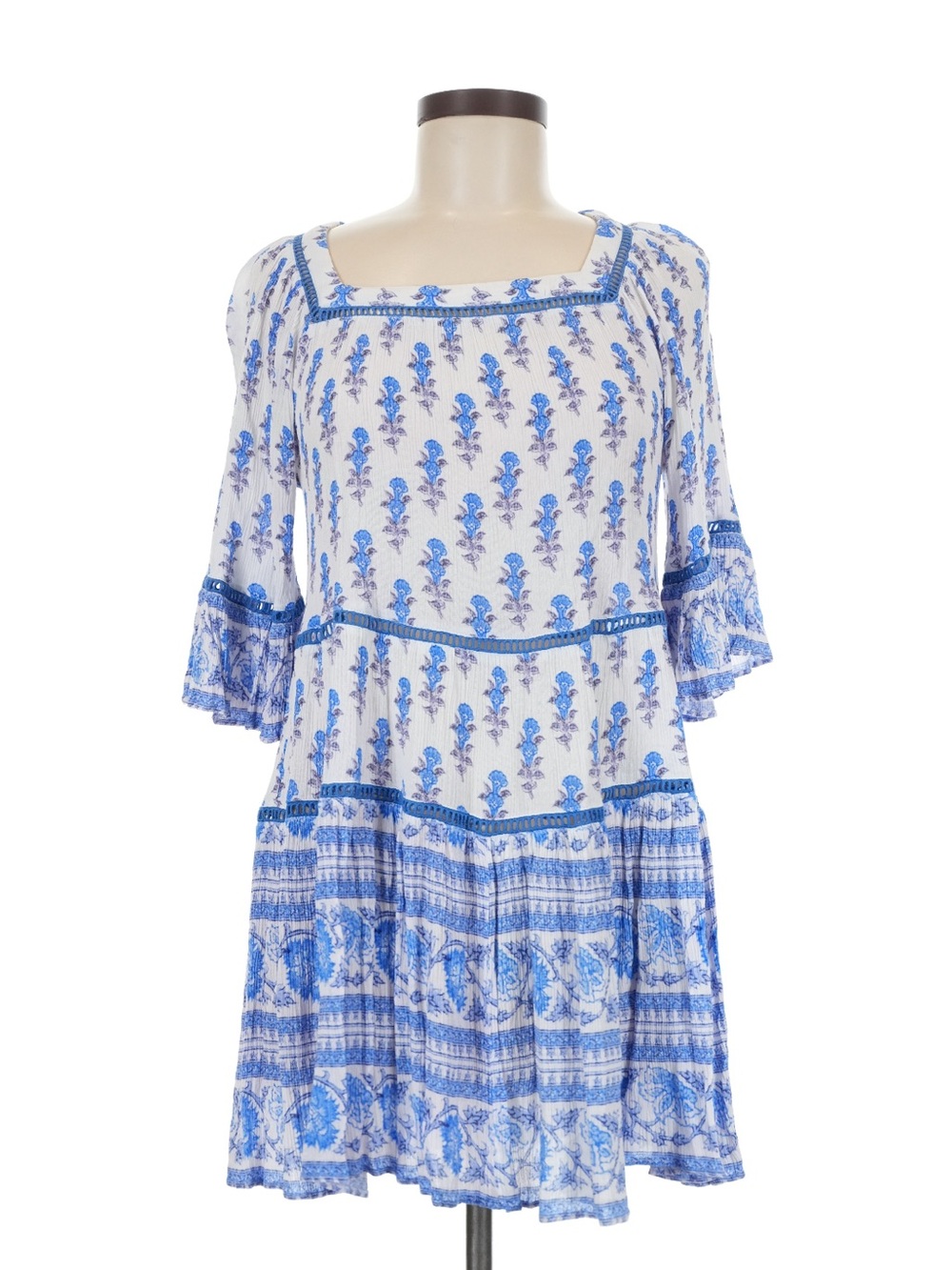 Playa Lucila Blue White Block Print Tiered Mini Dress Shopbop Size M